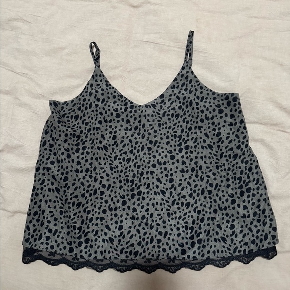 She + Sky Tops - She + Sky Gray & Black Animal Print Lace Trim Cami Top | Size S